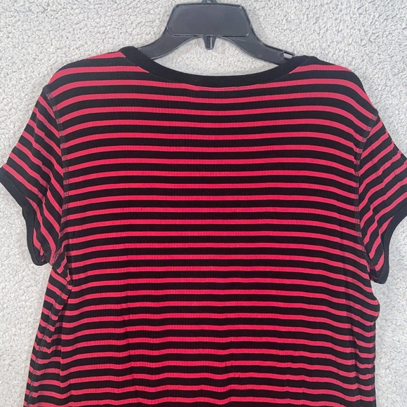 Chico's T Shirt Womens 3 Red Black Stripes Short Sleeve Round Neck Casual Top - Picture 10 of 15
